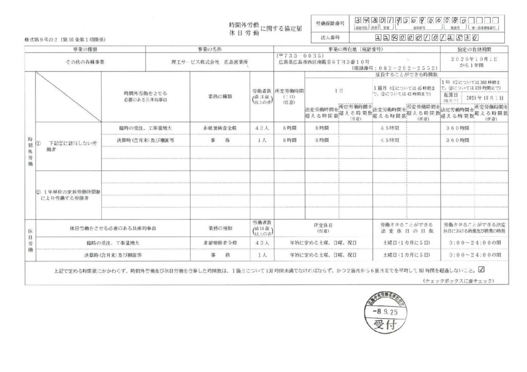 36協定書（広島営業所）のサムネイル